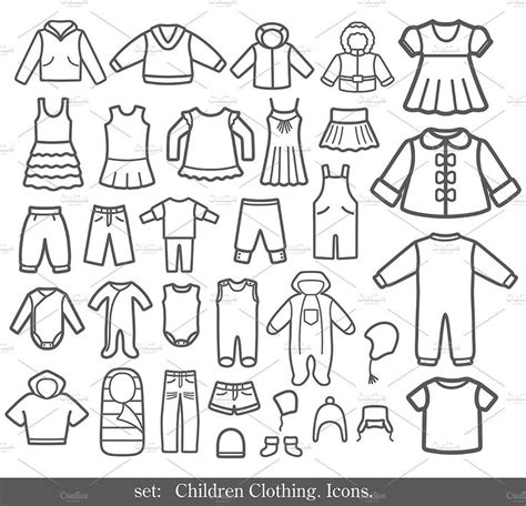 Set of clothing icons. | Kids outfits, Clip art, Icon