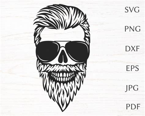 Bearded skull svg cut file for cricut male skull with aviator | Etsy