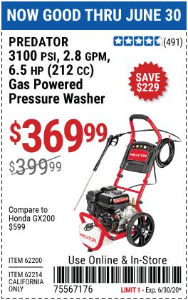 PREDATOR Pressure Washer for $369.99 – Harbor Freight Coupons