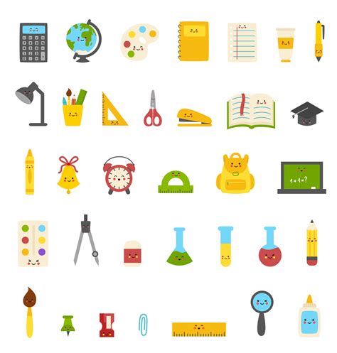 Collection of cute colorful kawaii school supplies. 3362068 Vector Art ...