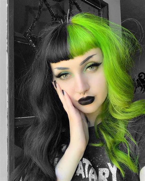 #naturalhairstyles | Split dyed hair, Half colored hair, Neon green hair