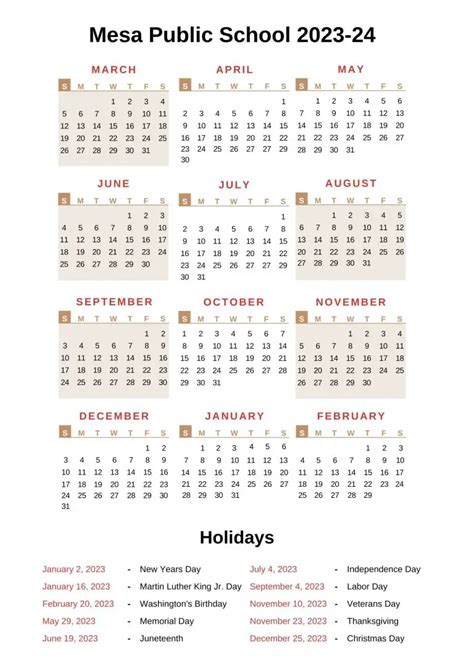 Mesa Public Schools Calendar 2023-24 With Holidays