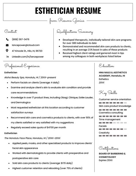 Esthetician Resume Examples for 2024