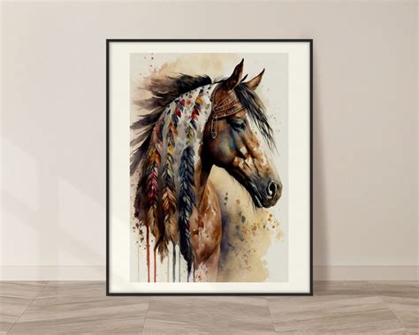 Indian Horse Watercolor Art Print, Indian Horse Painting Wall Art Decor ...