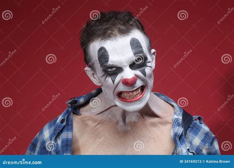 Spooky Clown Portrait on Red Background Stock Image - Image of closeup ...