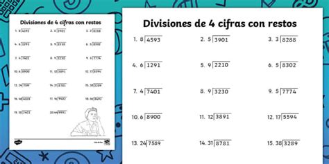 Ficha de actividad: Divisiones de 4 cifras con restos