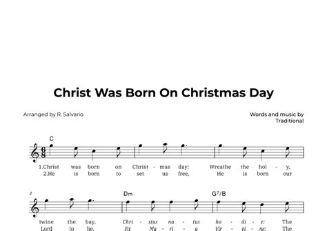 Christ Was Born On Christmas Day (Key of C Major) (arr. R. Salvario) Sheet Music | Traditional ...