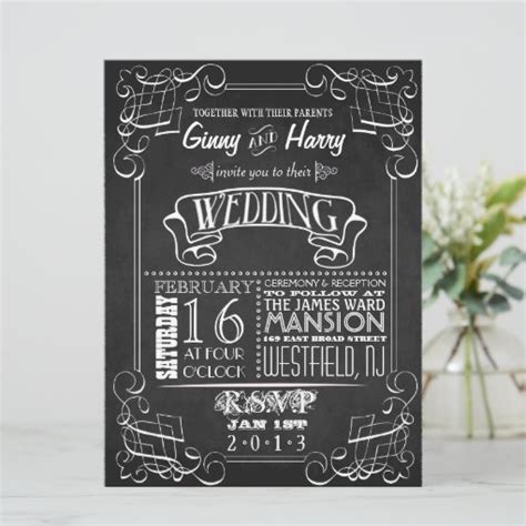 Vintage Chalkboard Wedding Invitation | Zazzle