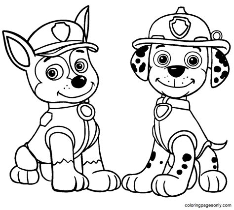 Paw Patrol Chase and Marshall Coloring Page - Free Printable Coloring Pages