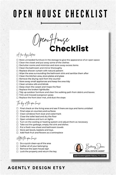 Open House Checklist Template, Showing Prep Checklist, Home Showing Checklist, Seller Checklist ...