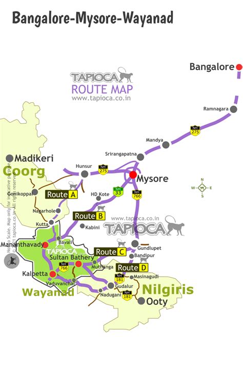 Bangalore-Mysore-Coorg-Wayanad-Ooty Route Map