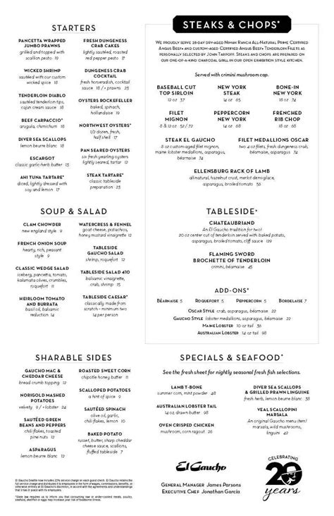 El Gaucho Menu, Menu for El Gaucho, Belltown, Seattle - Urbanspoon/Zomato