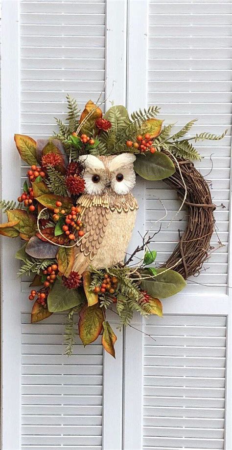 Fall Owl Wreath for front door/ Fall Owl Wreath/ Fall Wreaths/ | Etsy ...