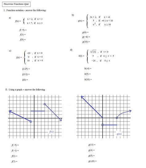 Piecewise Functions Worksheets Algebra 1