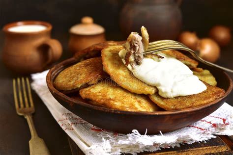 Draniki - Potato Pancakes Stuffed With Minced Meat,traditional D Stock ...