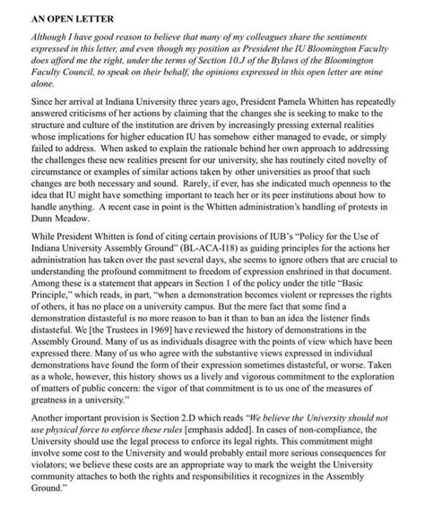 Open Letter from IUB Faculty President Colin R. Johnson calling for Whitten to resign : r ...