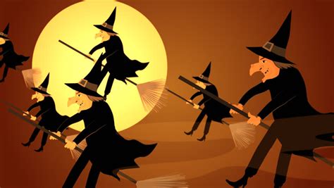 01611 Halloween Witches Flying On A Broomsticks Against A Full Moon At Night Stock Footage Video ...