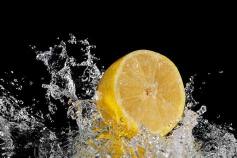 Fresh Lemon Splash Water. Isolated on Mirror Black Background Stock Image - Image of abstract ...