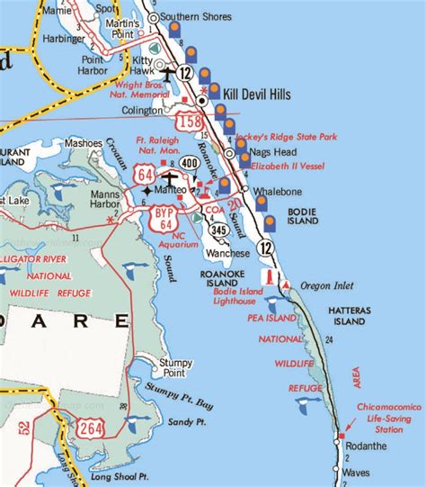 Roanoke Island Area Road Map - Ontheworldmap.com