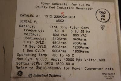 Nameplate of power converter used in the wind turbine. | Download Scientific Diagram