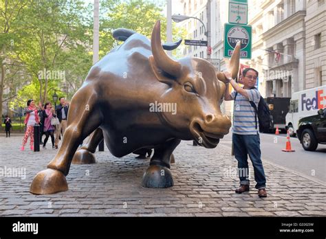 Bronze Wall Street Bull on Broadway in Lower Manhattan, New York City USA Stock Photo - Alamy