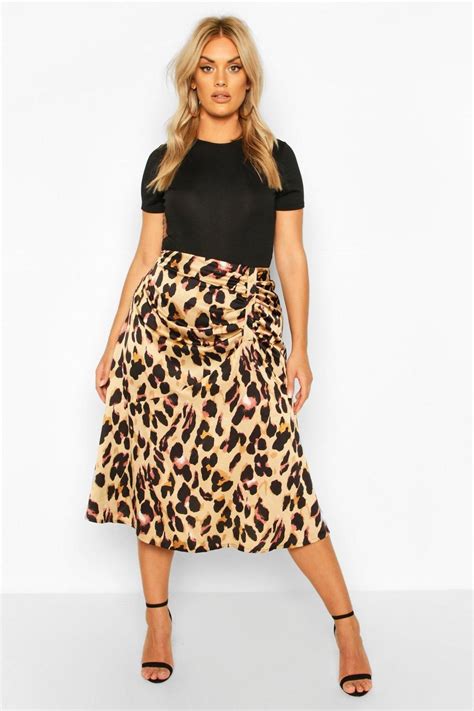 Plus Leopard Print Satin Ruched Asymmetric Skirt | boohoo | Leopard print skirt, Asymmetrical ...