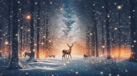 Premium AI Image | A deer in a snowy forest with a glowing light