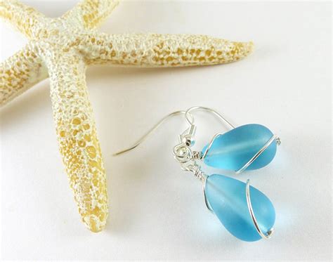 Blue Sea Glass Earrings Sea Glass Jewelry Seaglass Earrings - Etsy