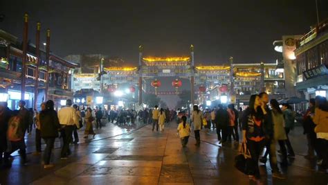 BEIJING,CHINA -APR 27, 2014,Crowd Walk On Chinatown,China Beijing Night Market,Neon Ancient Shop ...