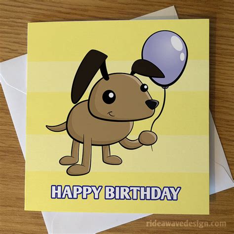 Cartoon Dog Birthday Card | Dog Lover Greeting Cards | Ride a Wave Design