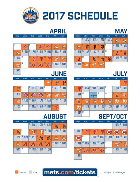 Mets Schedule Printable