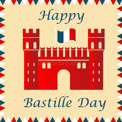 Bastille Fortress with French Flag for Bastille Day. Stock Vector - Illustration of nation, blue ...