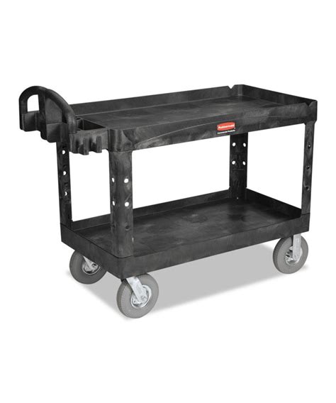 Heavy-Duty 2-Shelf Utility Cart, Pneumatic Wheels, 25-1/4w x 54d x 39-1/4h, BK