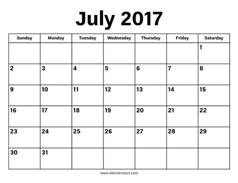 July 2017 Calendar – Printable Old Calendars