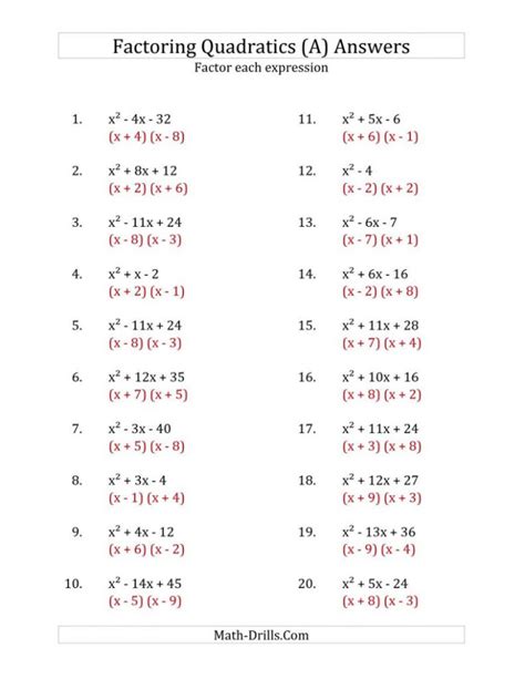 Factoring Trinomials Worksheet Multiple Choice - FactorWorksheets.com