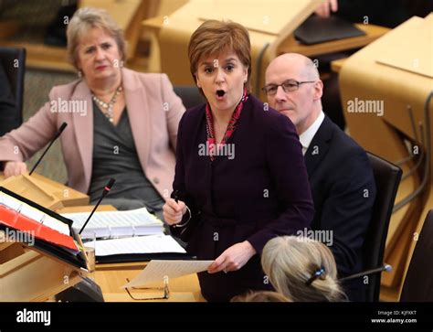 First Minister Nicola Sturgeon in the debating chamber during FMQs at the Scottish Parliament in ...