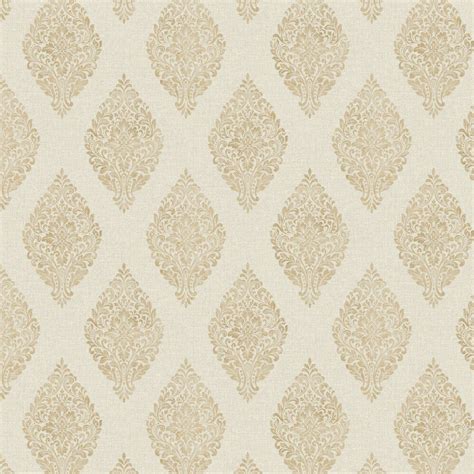 Soft diamondshaped gold floral flourish patterns on a warm beige linen texture. Other colourways ...