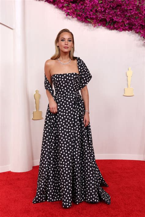 Jennifer Lawrence wears polka dots on Oscars 2024 red carpet