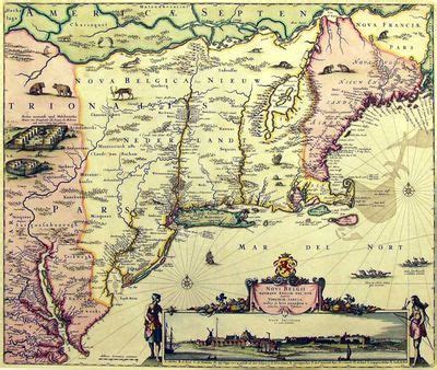 A map depicting New Netherland. Owned by the Dutch, the colony became a fur-trading enterprise ...