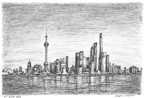 Buy Prints of Shanghai skyline Drawing - Urban Artworks