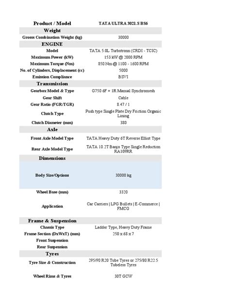 TATA Trucks Tractor Trailers Specifications | PDF | Truck | Manual ...