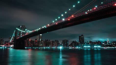 Brooklyn Bridge Wallpaper 4K, 8K, Manhattan, City lights, Night