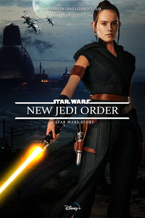 the poster for star wars new jedi order, featuring a woman holding a light saber