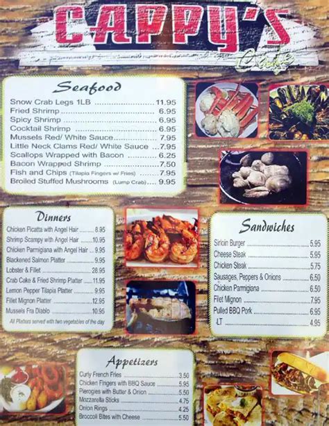 Menu at Cappy's Cafe, Philadelphia, Frankford Ave