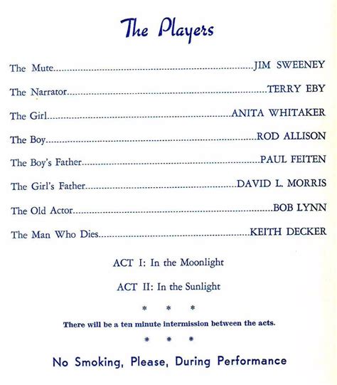 'THE FANTASTICKS: Cast List