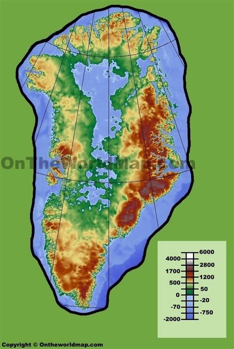 Greenland physical map - Ontheworldmap.com