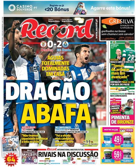 Capa Jornal Record - 25 agosto 2019 - capasjornais.pt