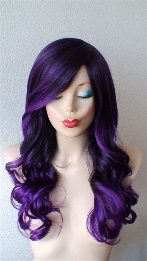 Black purple / Purple Ombre wig. Long volume curly by kekeshop Curly ...