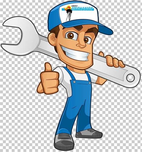 a cartoon mechanic holding a wrench and giving the thumbs up png clipart