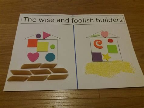 Wise and foolish builders kids craft. As sand we used salt that I had mixed in with food colou ...